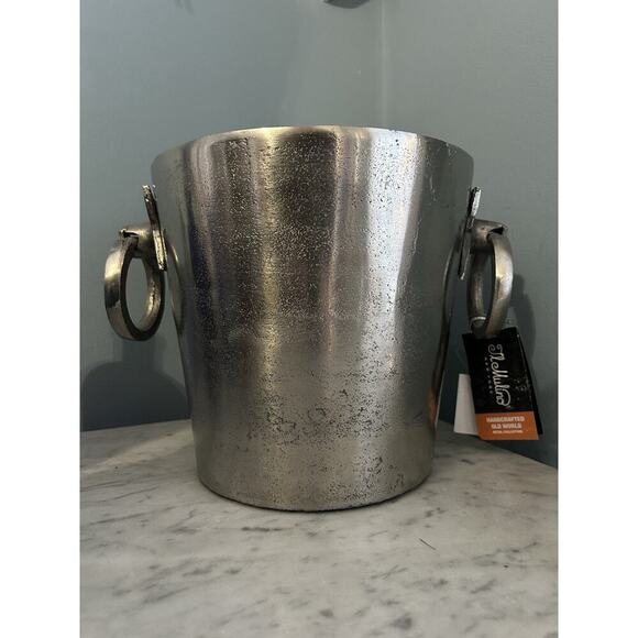 New Champagne Bucket Handcrafted Cast Aluminum Il Mulino Handles Silver Ice - Picture 10 of 16
